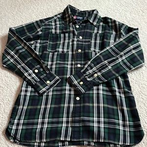 Chaps M 10-12 blue, green and white plaid button down.